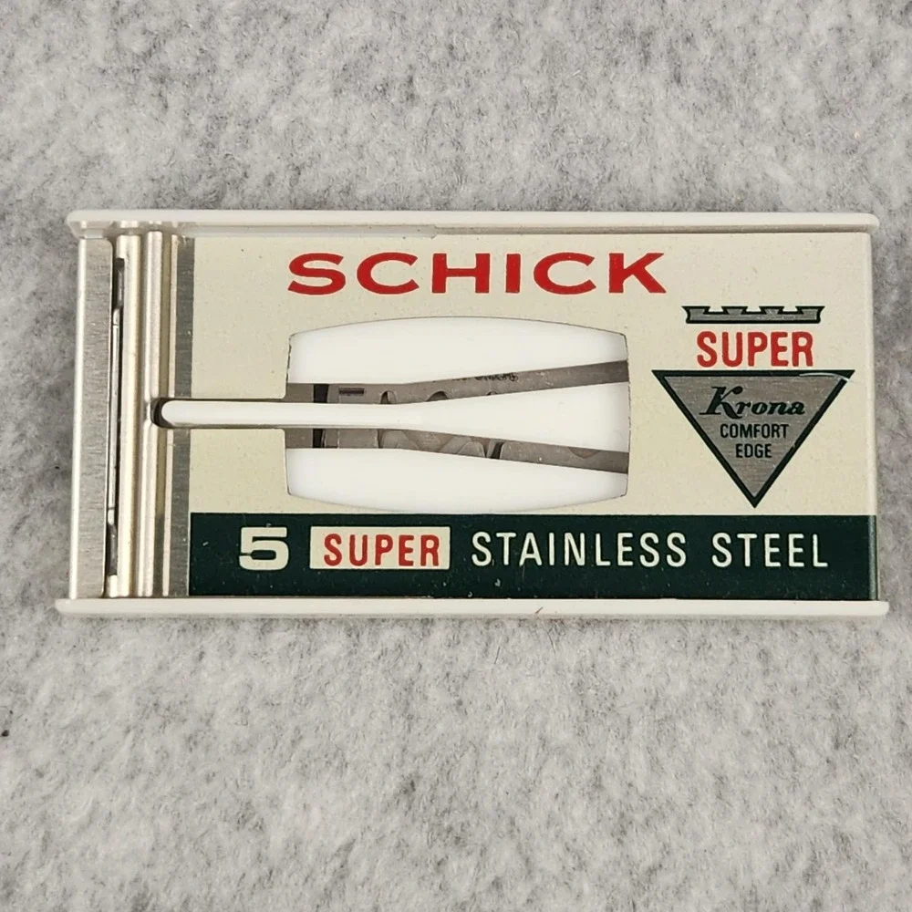 Vintage Gillette Super Speed One-Piece Razor with Case & Schick Blades USA 1960s